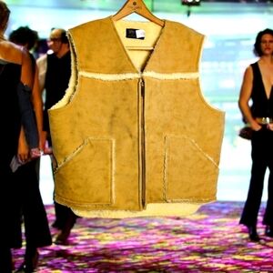 Swingster Vintage Men's XL Tan Faux Shearling Vest Shawnee Mission KS